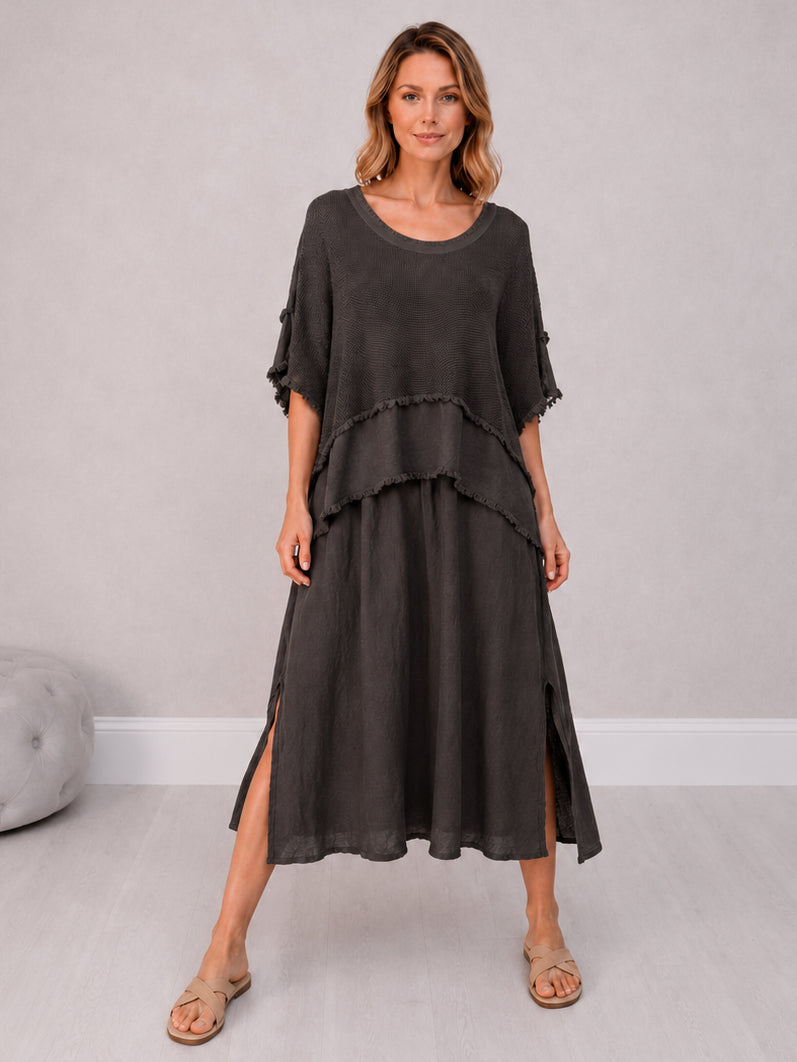 2 Layered Hopsack Mesh Net Cotton Dress