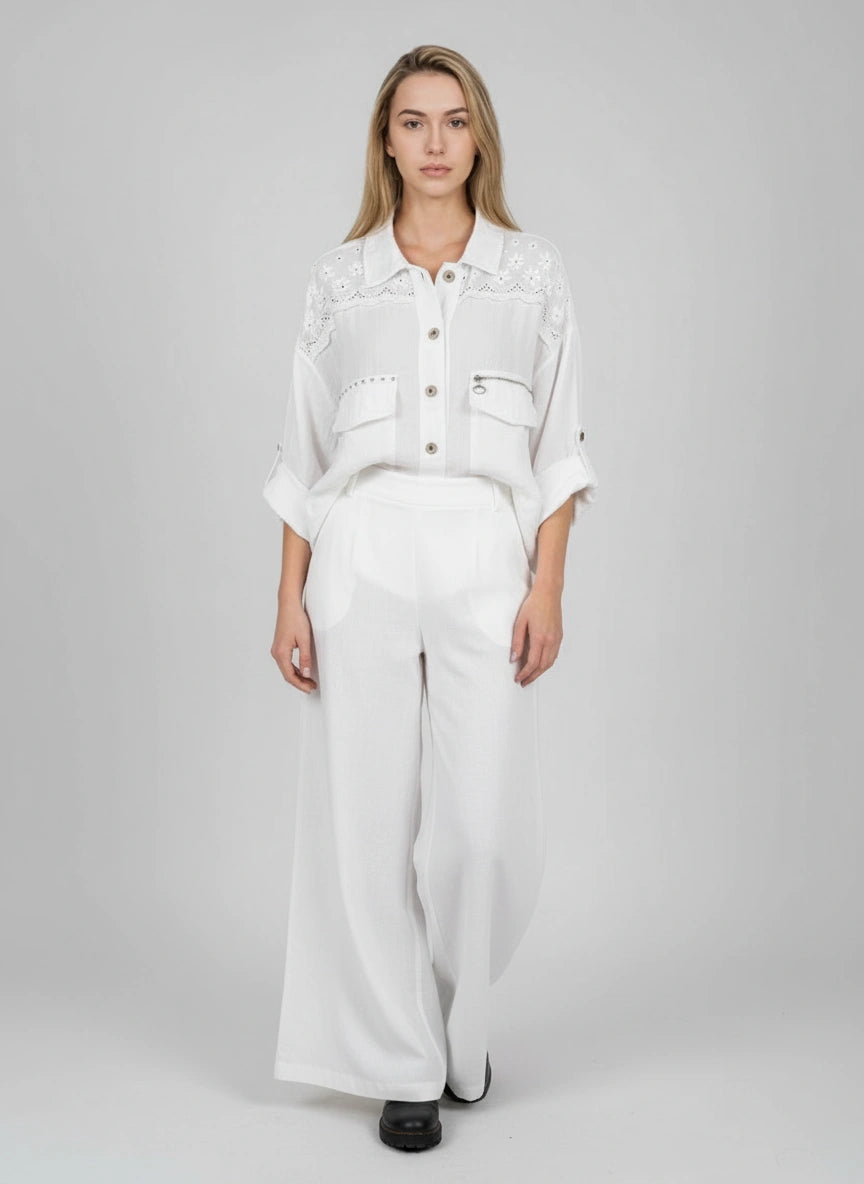 Embroided Front Button Linen Jacket