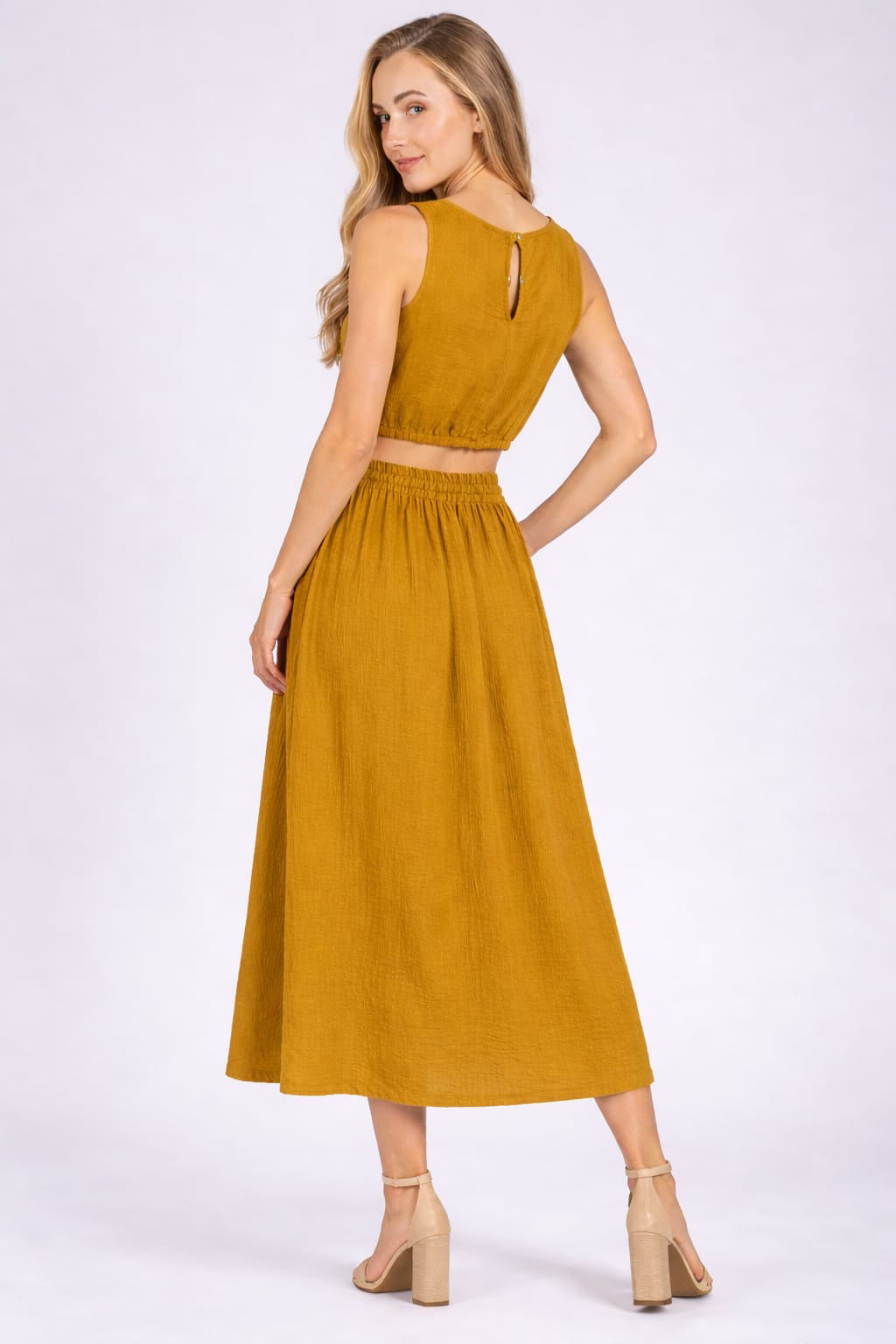 Cotton Crop Top And Midi Skirt Set
