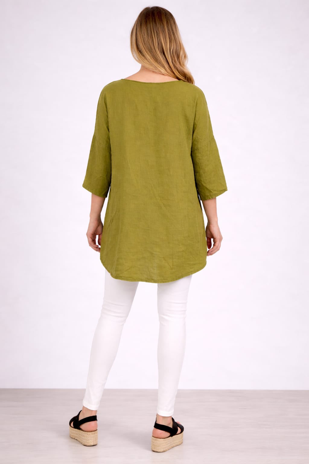 Sequin Flower Applique Plus Size Linen Top