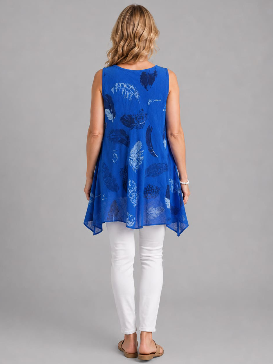 Feathers Print Sleeveless Cotton Tank Top