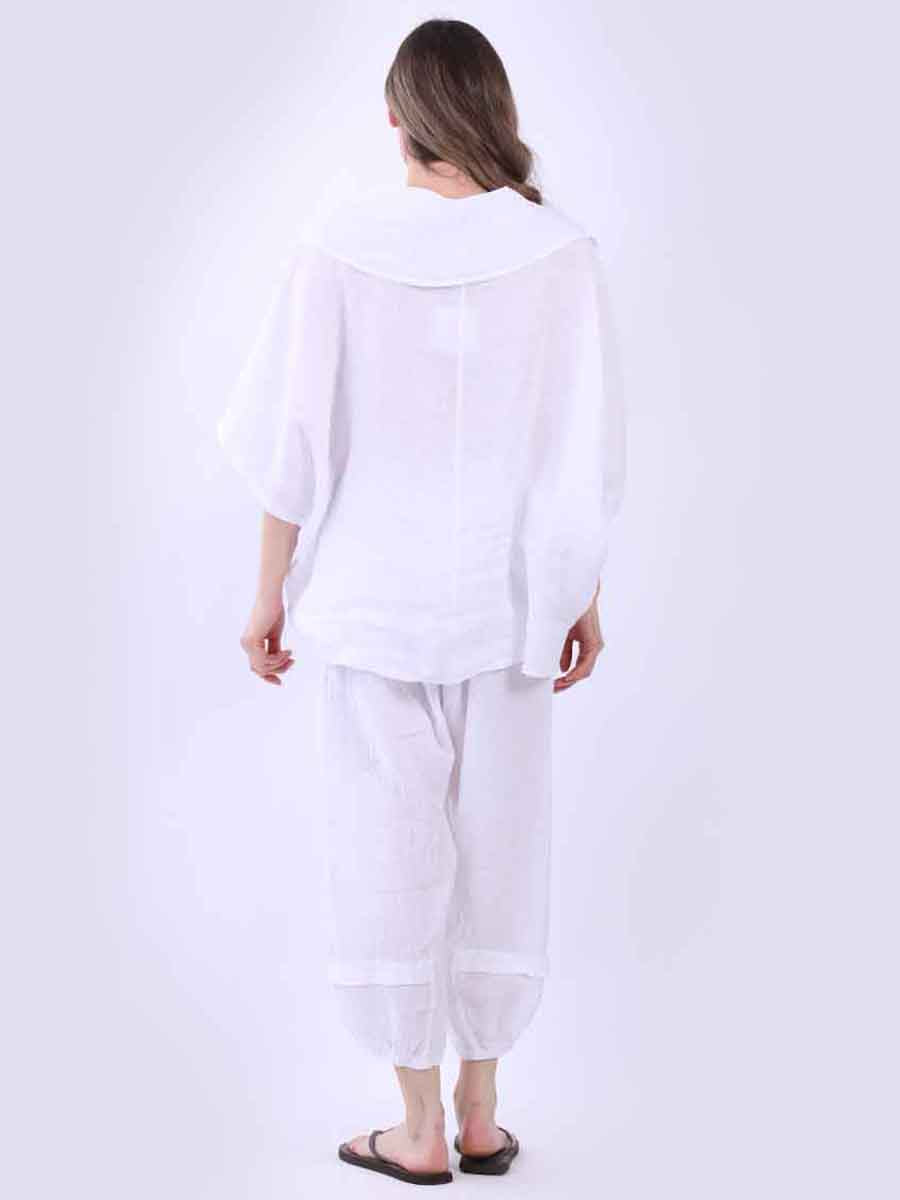 Cowl Neck Plain Linen Batwing Top