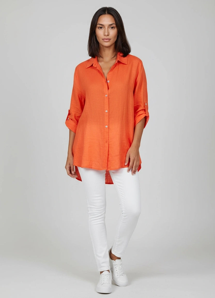 Button Down Linen Shirt Orange