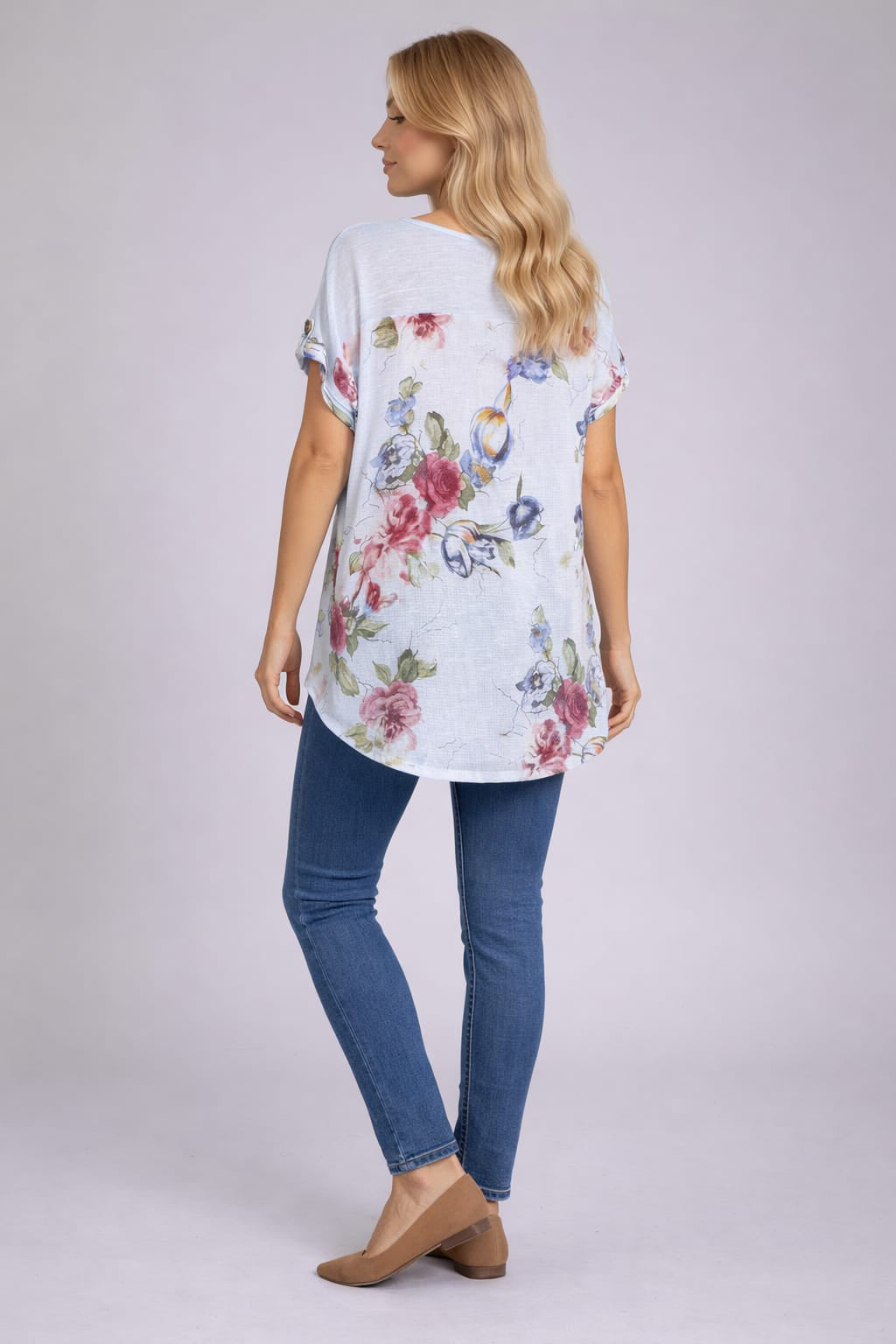 Floral V Neck Hi-Lo Linen Top