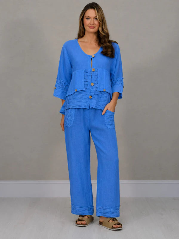 Button Down Cutout Crop Linen Jacket