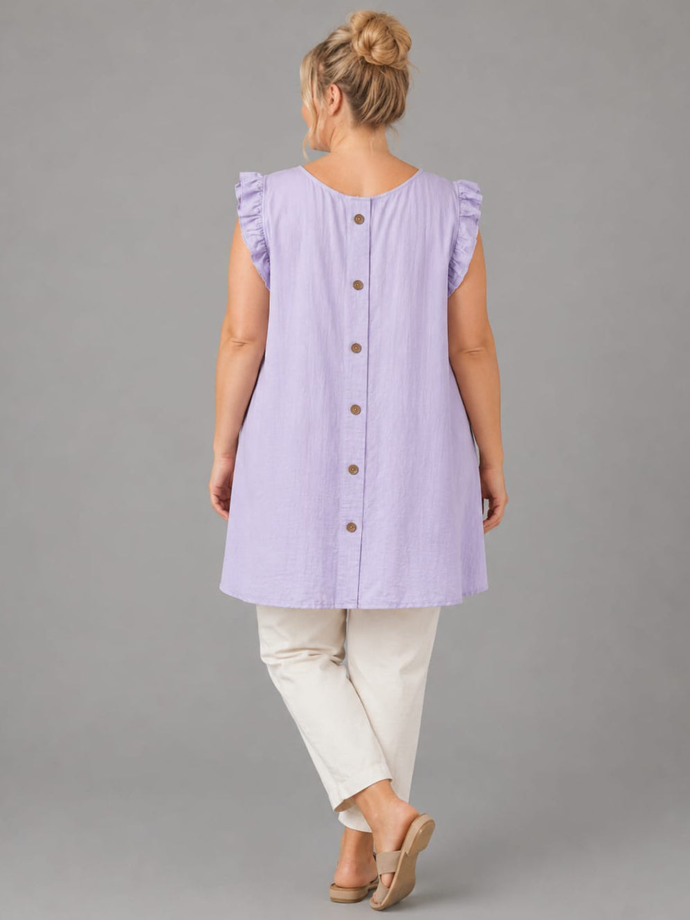 Plus Size Ruffle Trim Dipped Hem Top