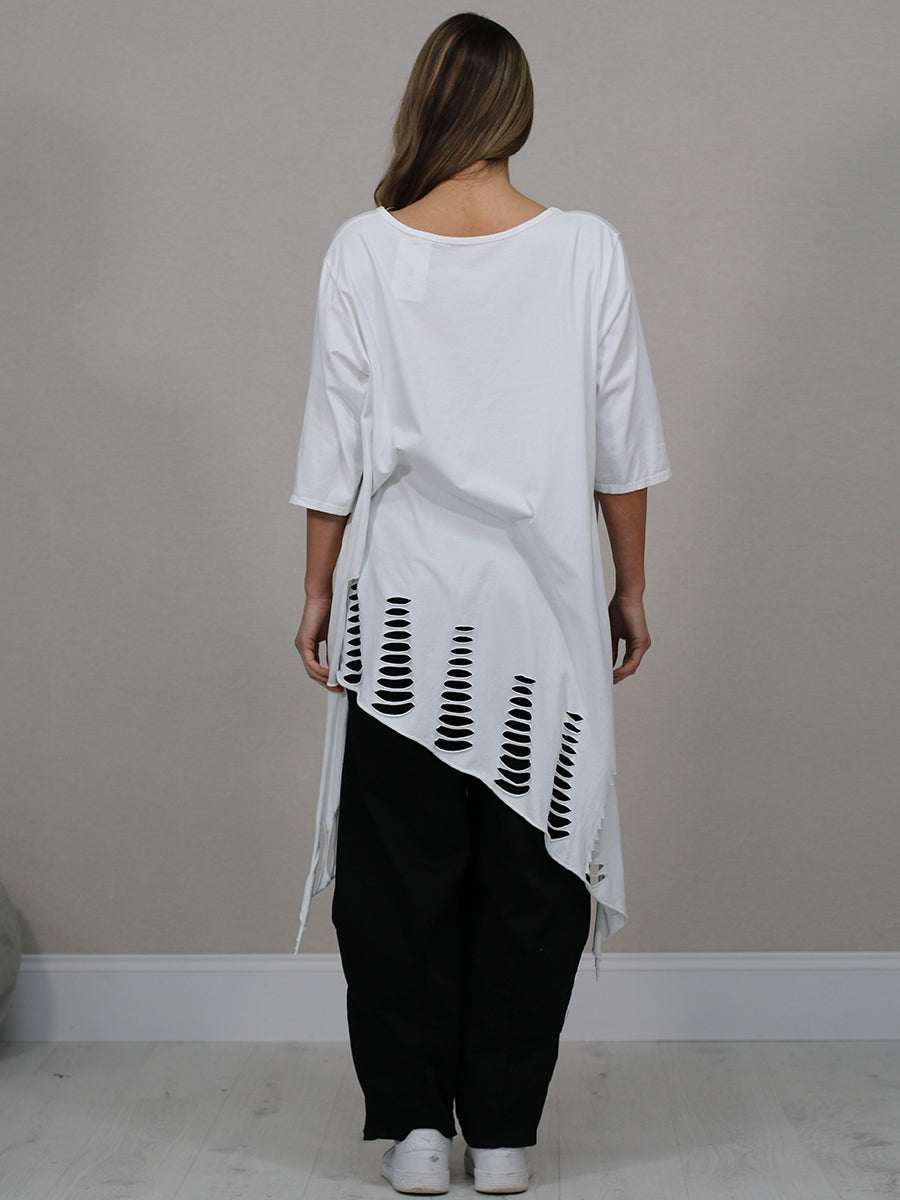 Plain Oversized Shredded Hem Cotton Top