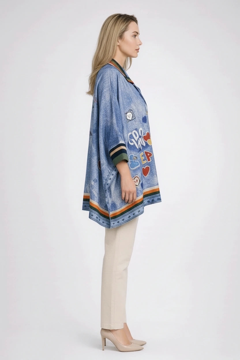 Pop Art Plus Size Denim Batwing Kaftan