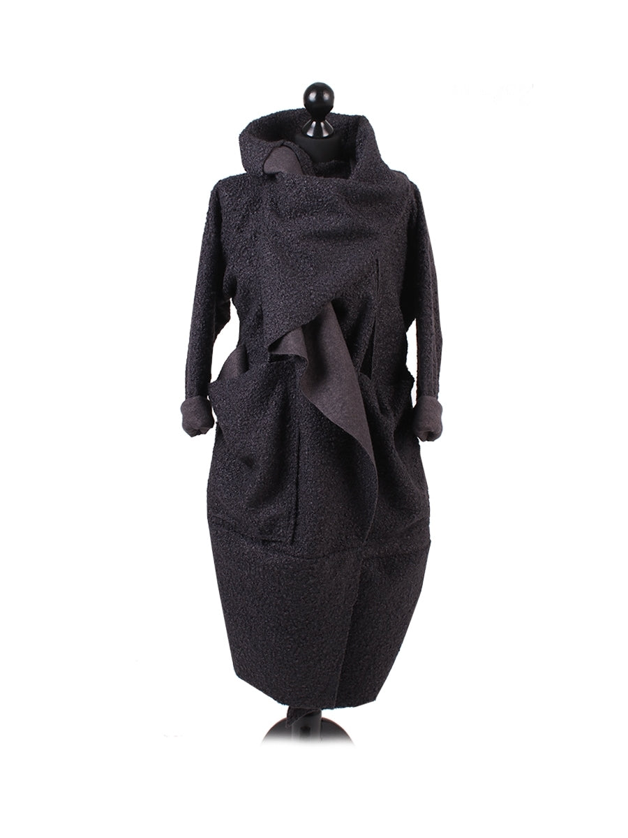 Ladies Cowl Neck Woolen Oversized Coat