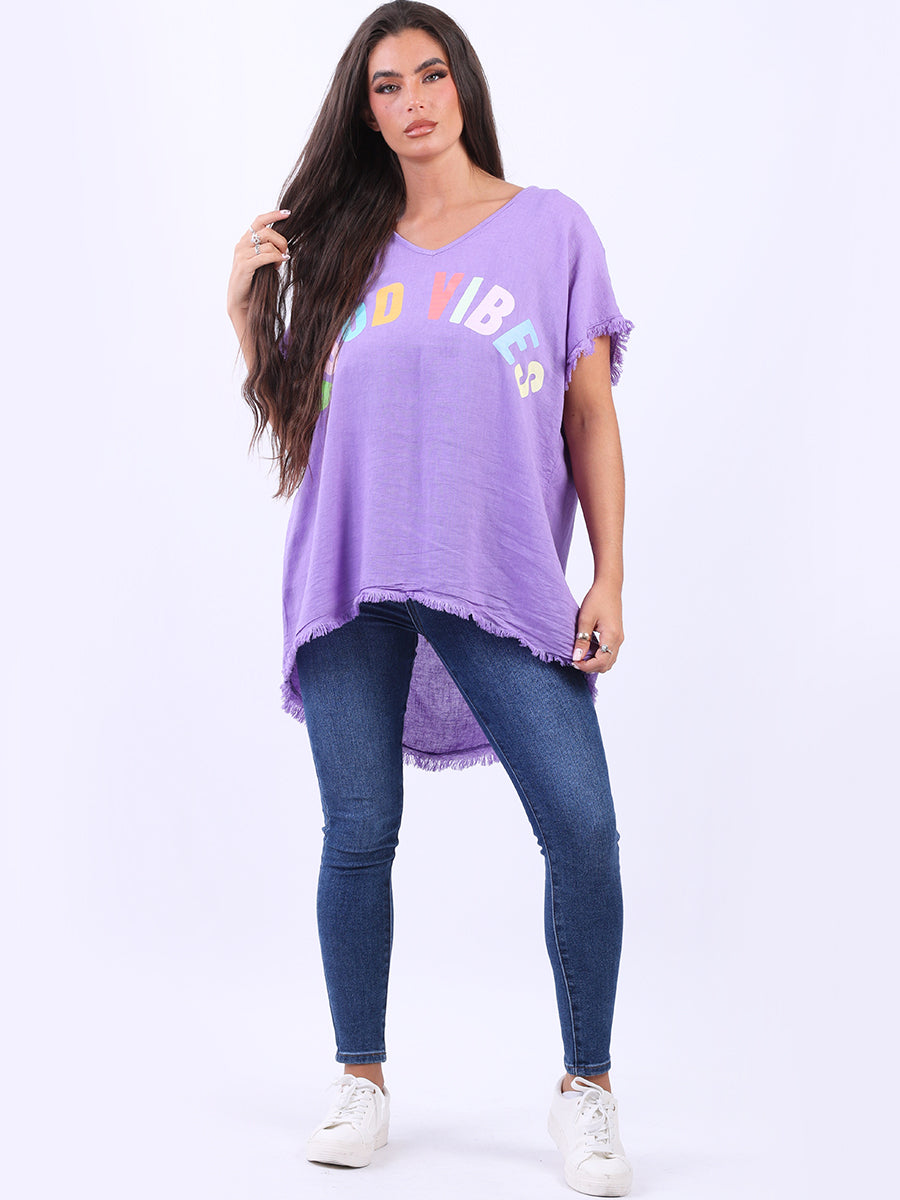 Ladies V-Neck Cotton Lagenlook Tunic Top