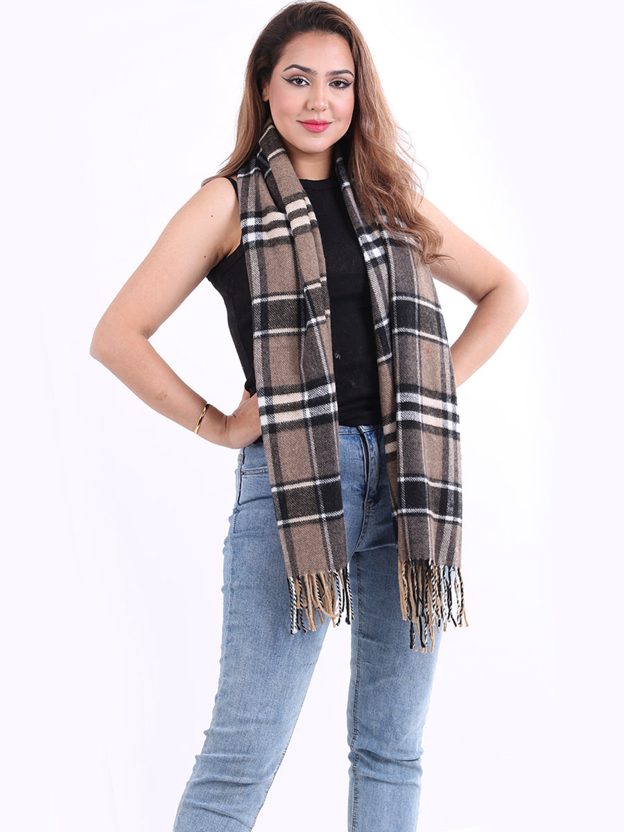 Ladies Multicolored Plaid Print Woolen Scarf