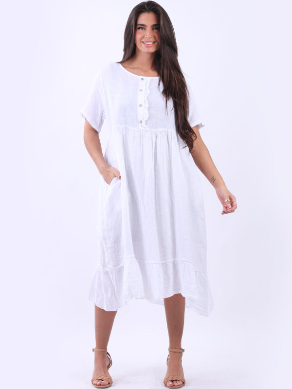 Plus Size Linen Lagenlook Ruffle Dress