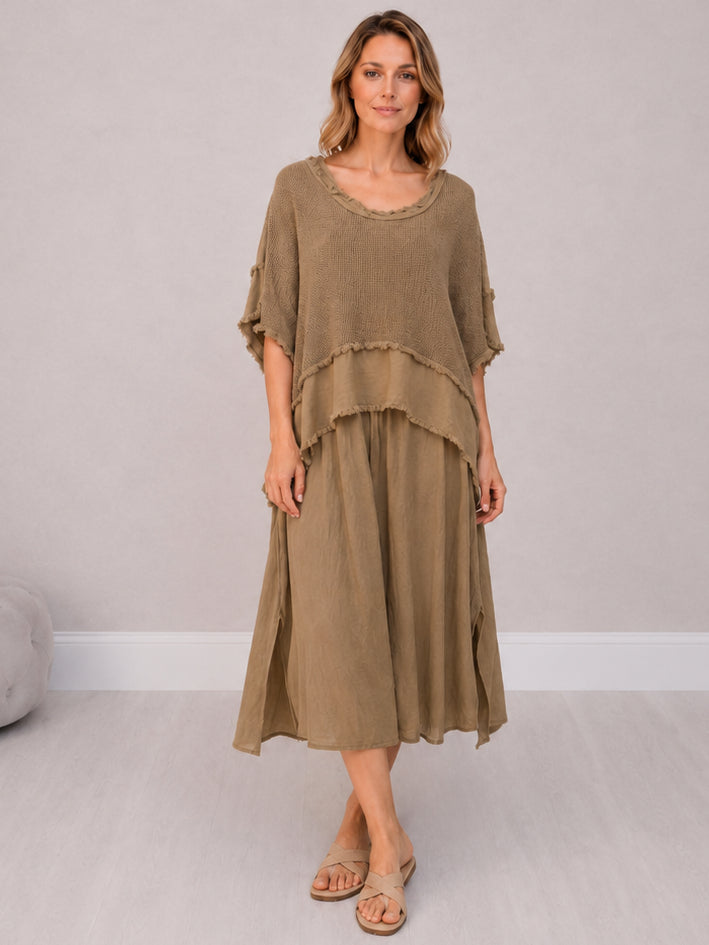 2 Layered Hopsack Mesh Net Cotton Dress