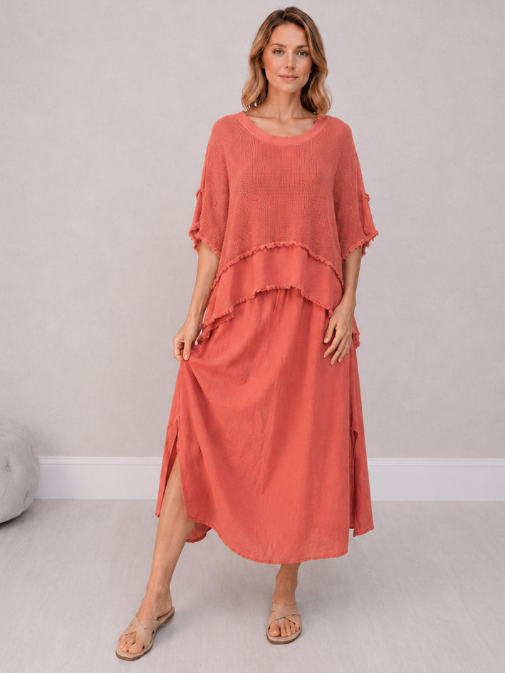 2 Layered Hopsack Mesh Net Cotton Dress