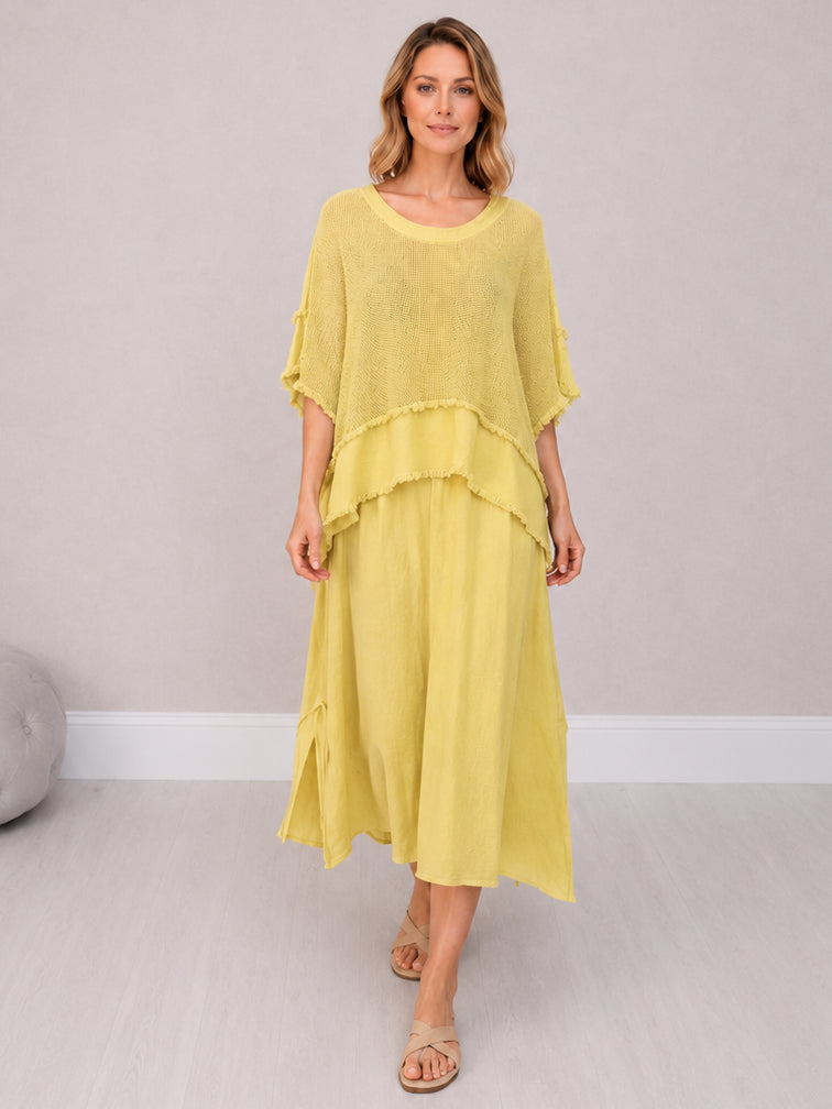 2 Layered Hopsack Mesh Net Cotton Dress