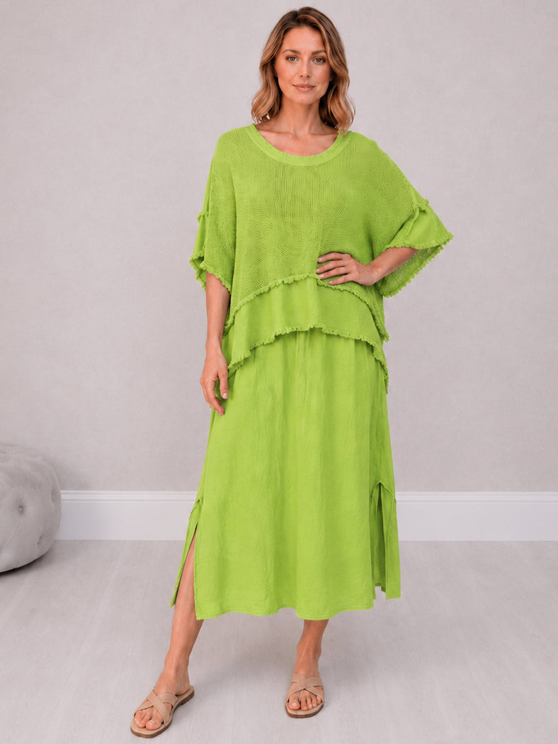 2 Layered Hopsack Mesh Net Cotton Dress
