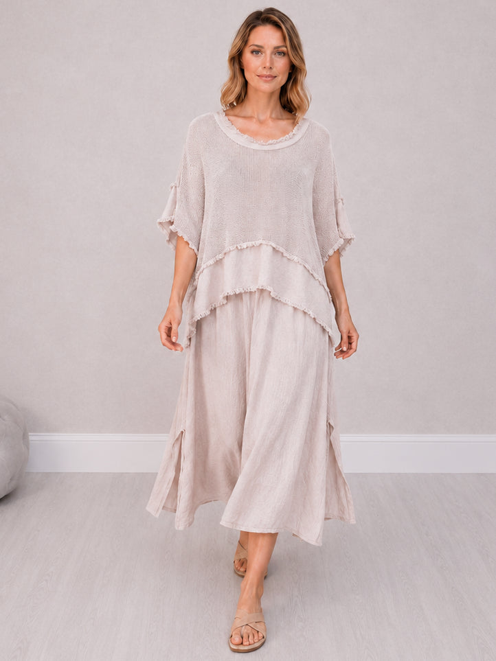 2 Layered Hopsack Mesh Net Cotton Dress