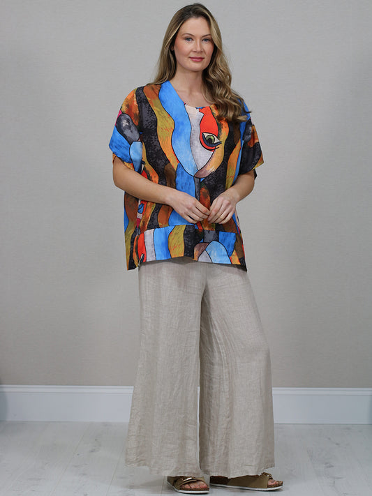 Batwing Linen Top-Denim