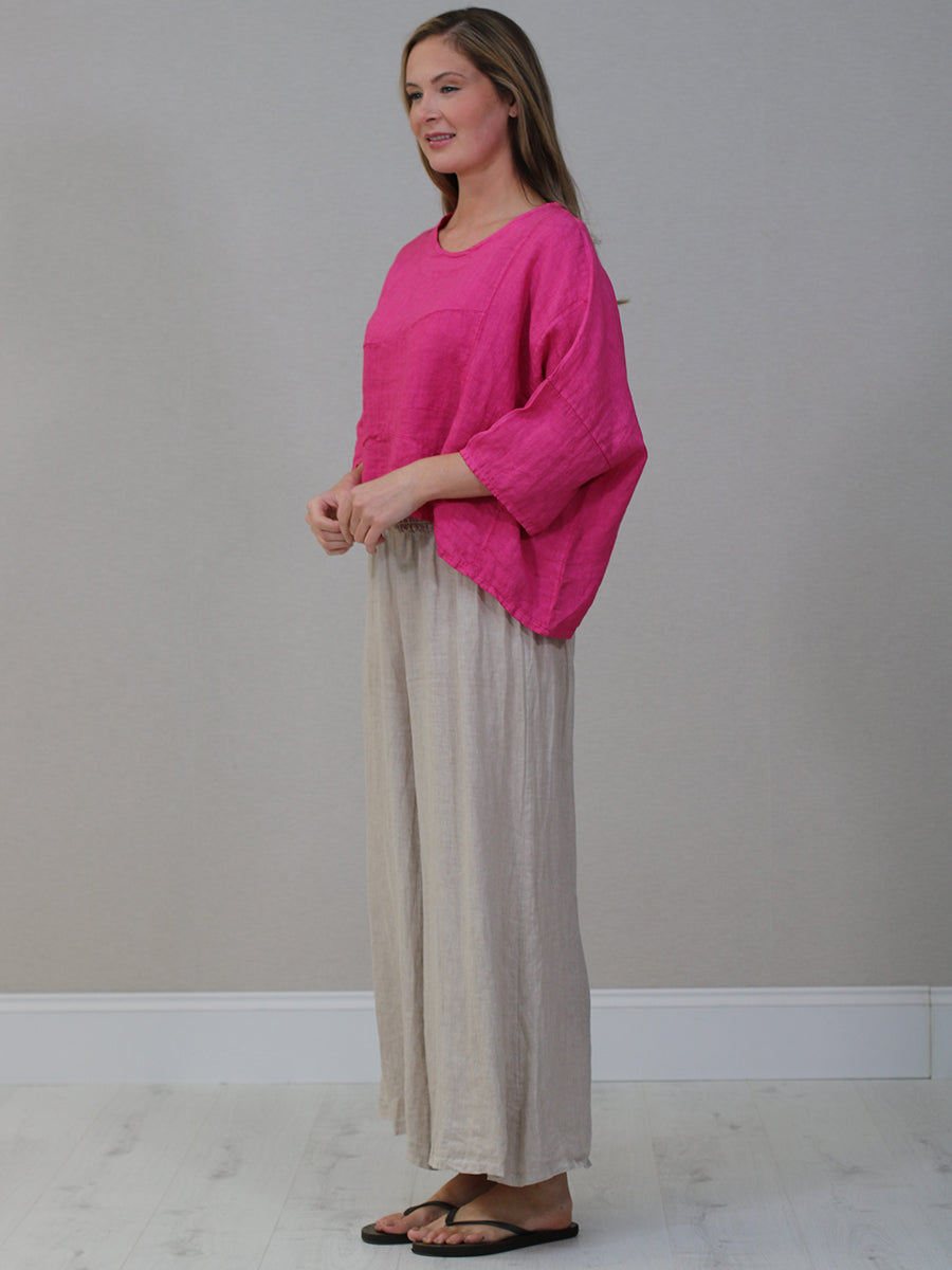 Solid Linen Batwing Crop Top
