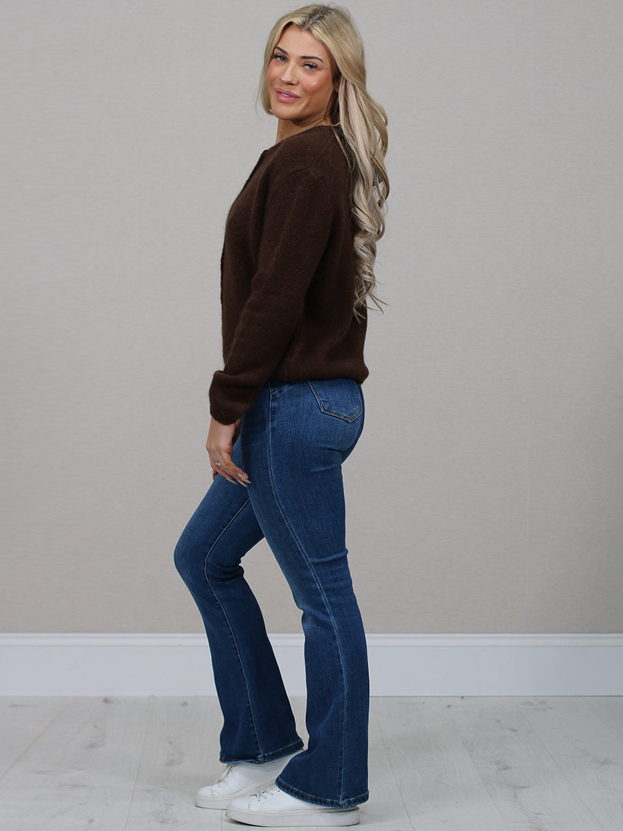 Front Buttoned Crop Knitted Cardigan