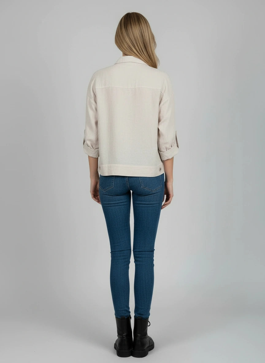 Embroided Front Button Linen Jacket