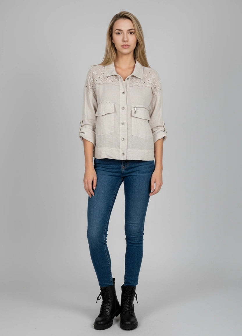 Button Down Linen Jacket Beige