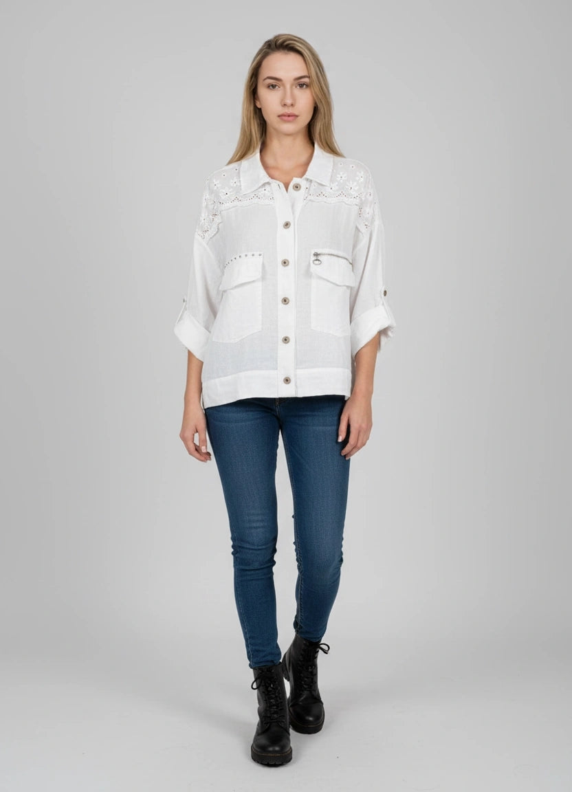 Button Down Linen Jacket White