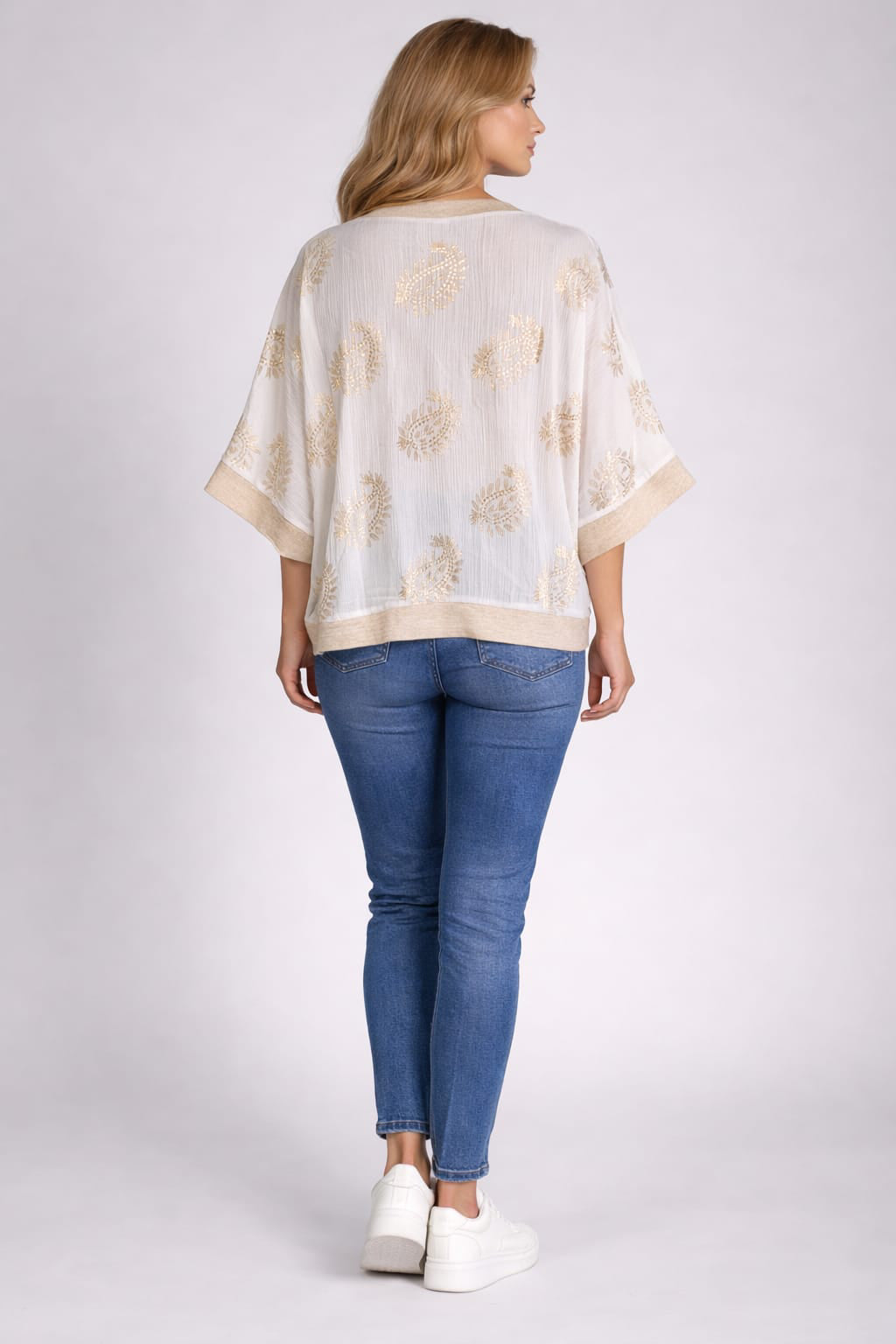 Paisley Print Button Down Batwing Crop Cardigan