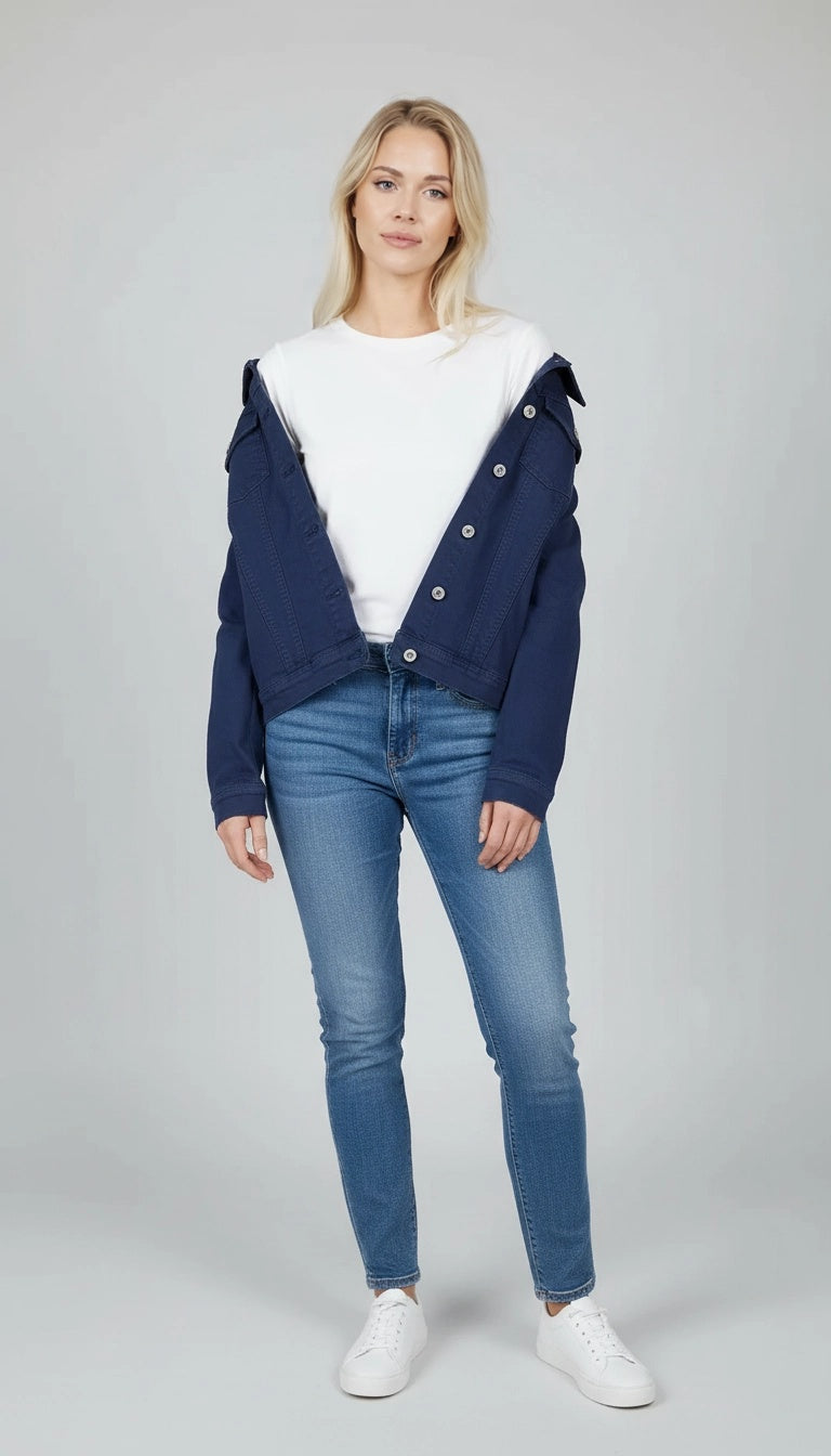 Women Button Down Denim Cotton Jacket