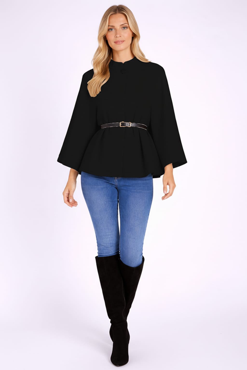 Belted Flare Top Black