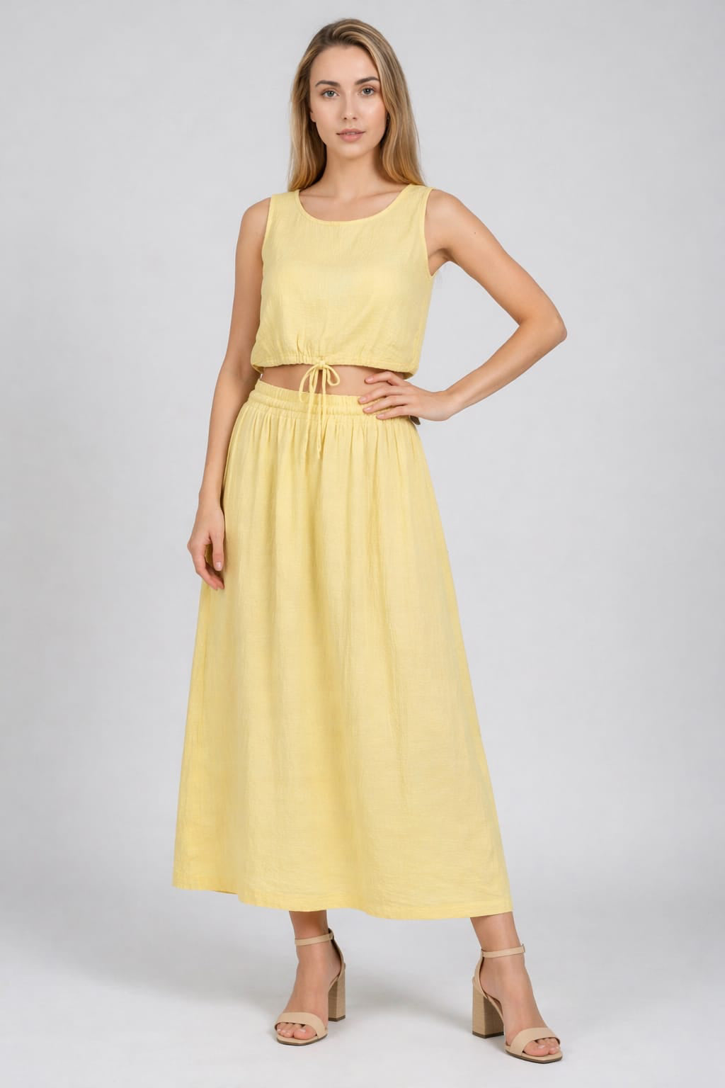 Cotton Crop Top And Midi Skirt Set