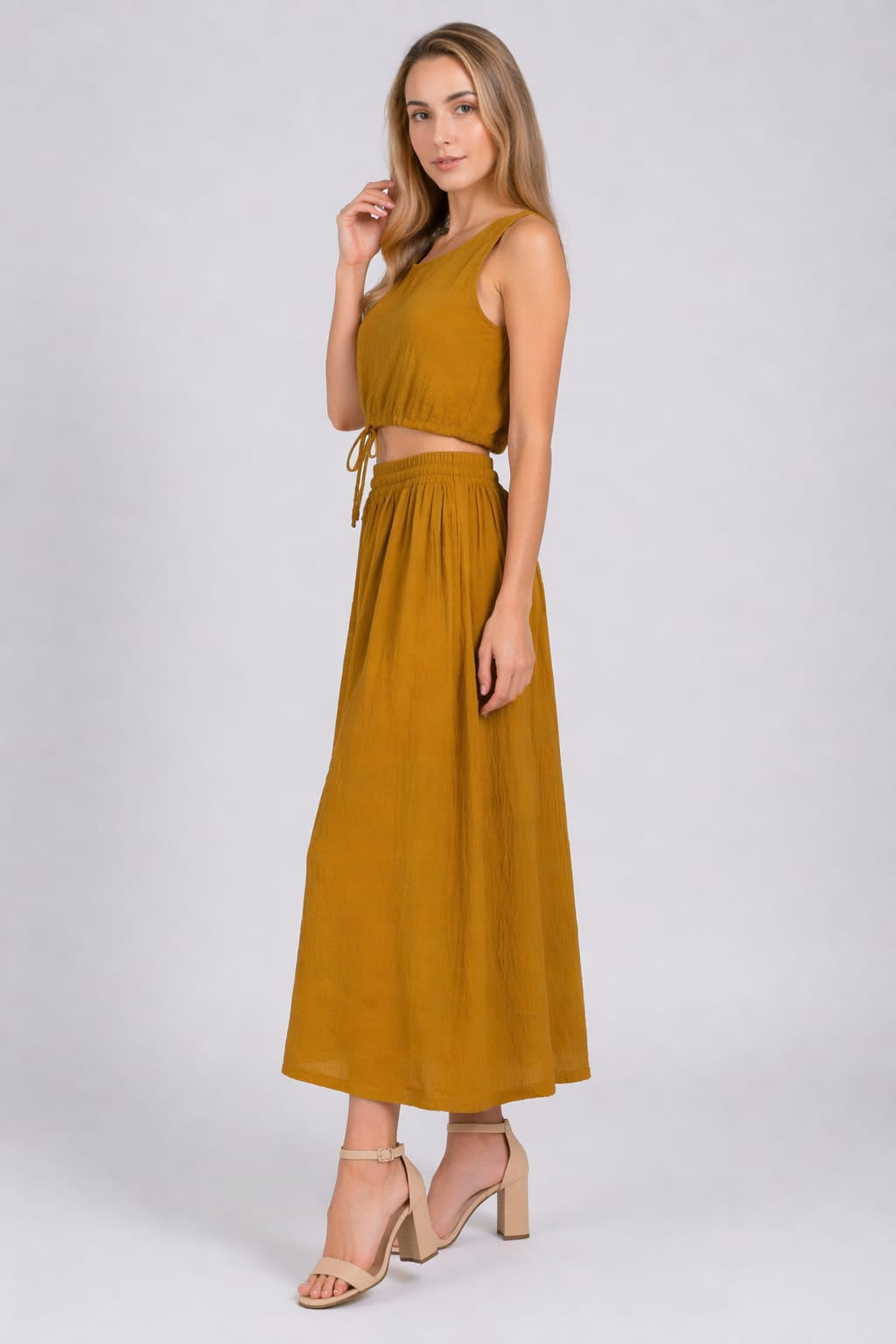 Cotton Crop Top And Midi Skirt Set