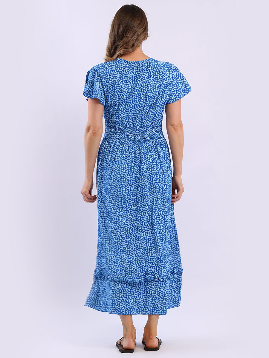 V Wrap Neck Smocked Floral Dress