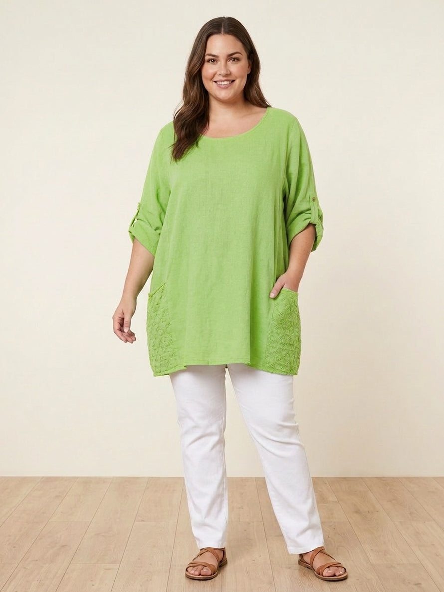 Plus Size Broderie Cotton Top Lime Green
