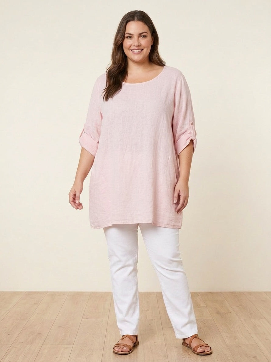 Plus Size Broderie Cotton Top Pink