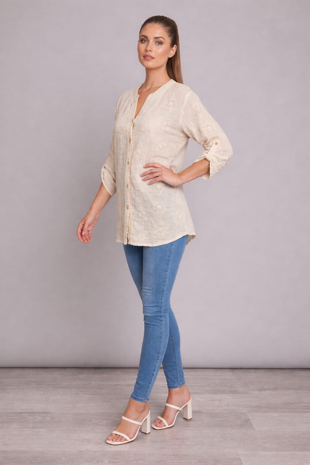 Women Crochet Embroidery Button Down Top