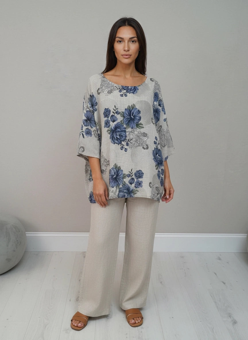 Floral Cotton Top Beige