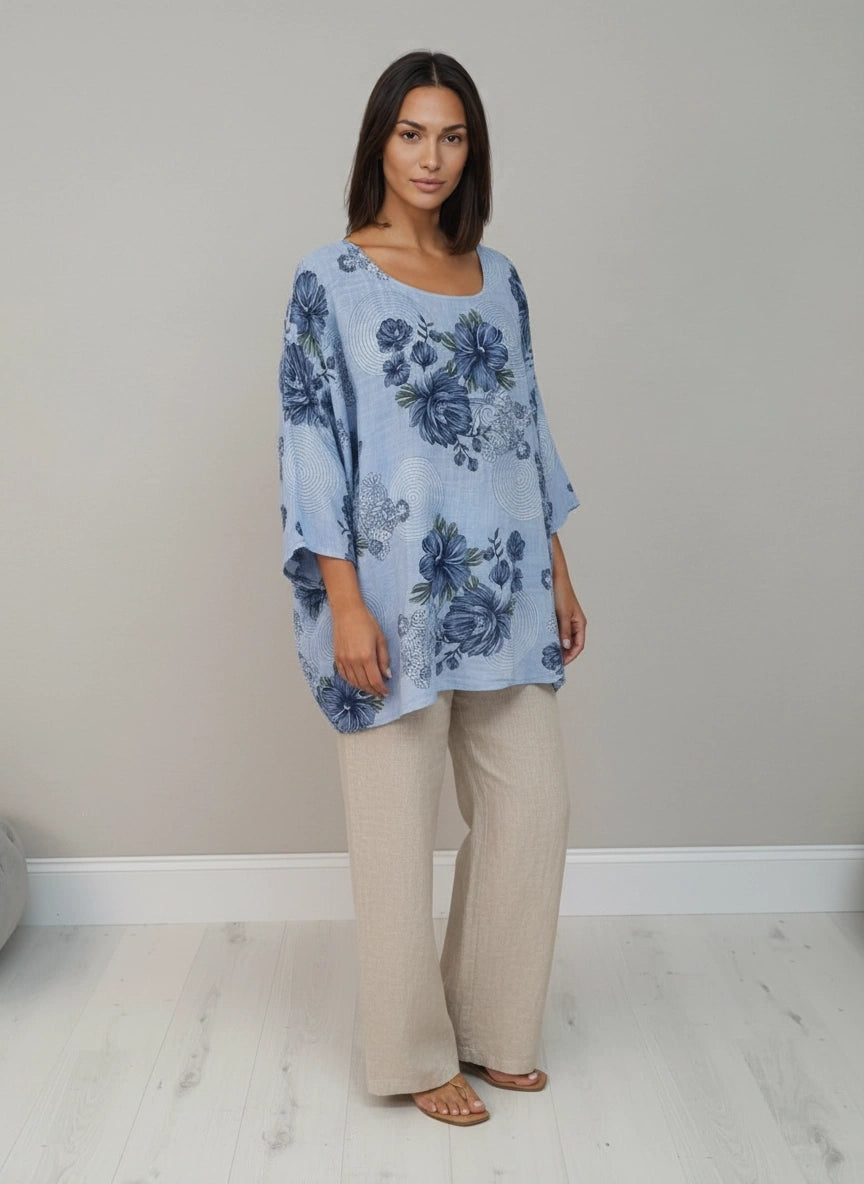 Floral Cotton Top Denim