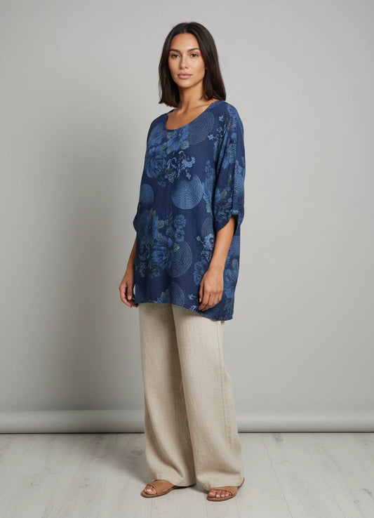 Floral Cotton Top Navy