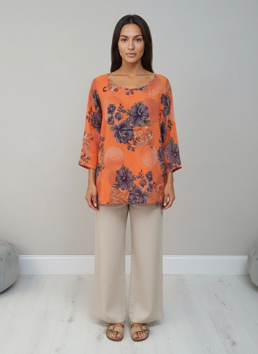 Floral Cotton Top Orange