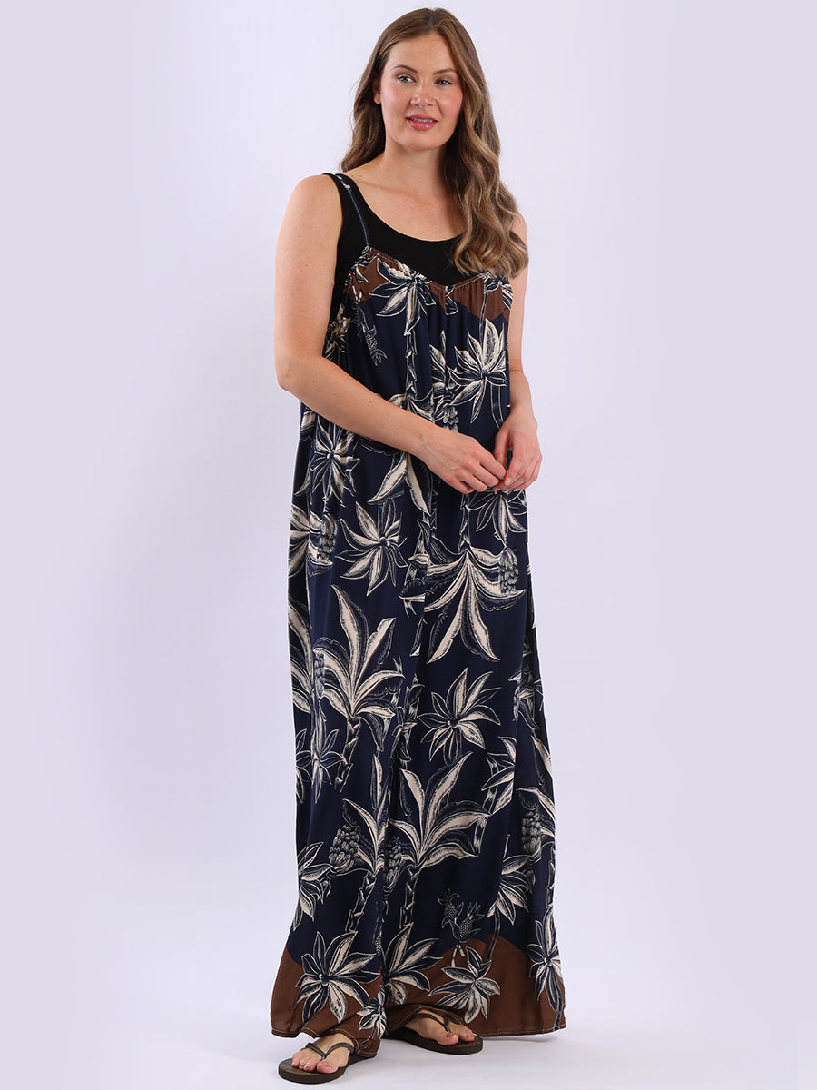 Floral Oversized Cotton Jumpsuit Navy