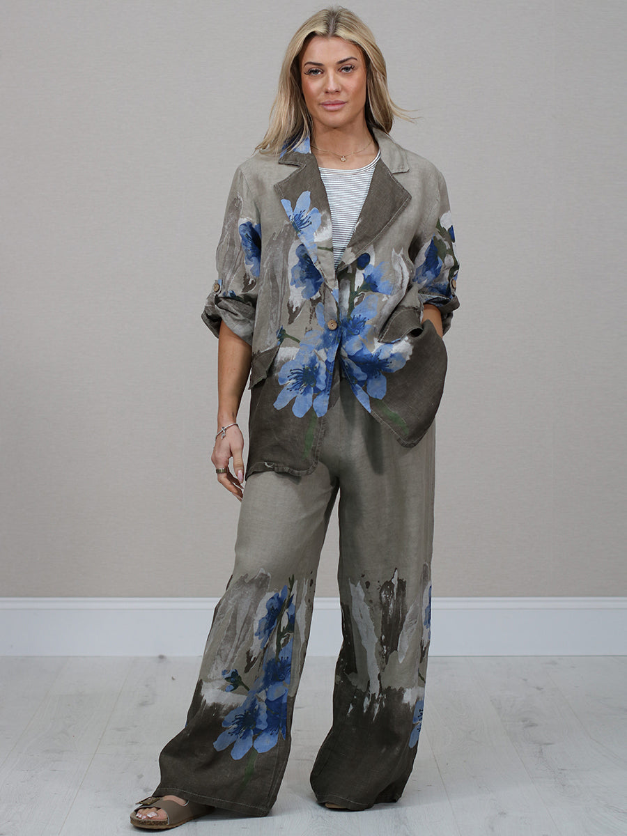 Floral Linen Jacket Mocha