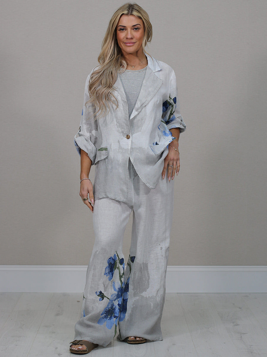 Floral Linen Jacket White