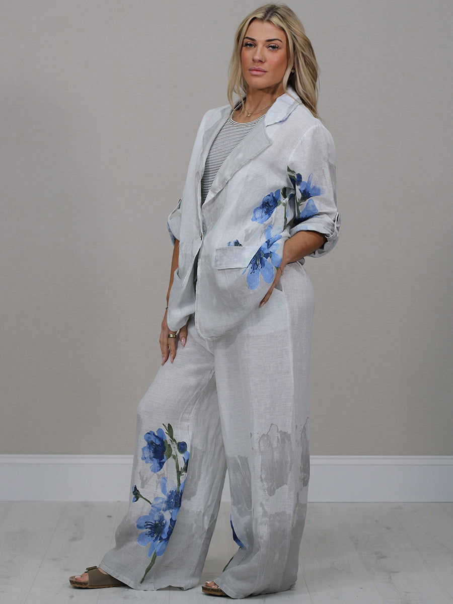 Made In Italy Floral Front Button Linen Jacket