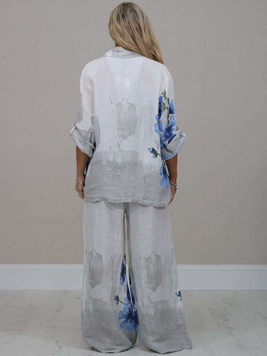Made In Italy Floral Front Button Linen Jacket