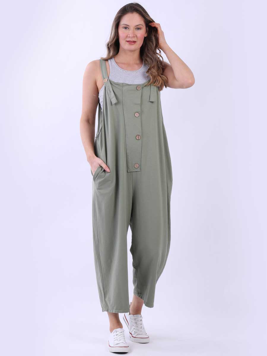 Women Plain Cotton Strappy Dungaree