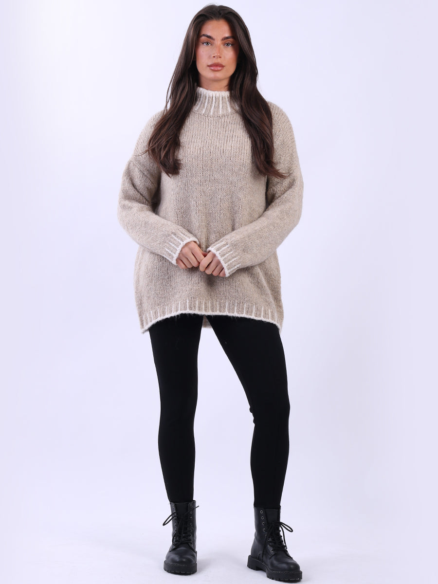Chunky Blanket Stitch Knitted Wooly Jumper