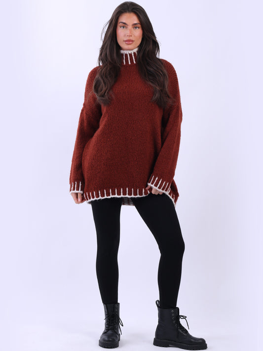 Chunky Blanket Stitch Knitted Wooly Jumper