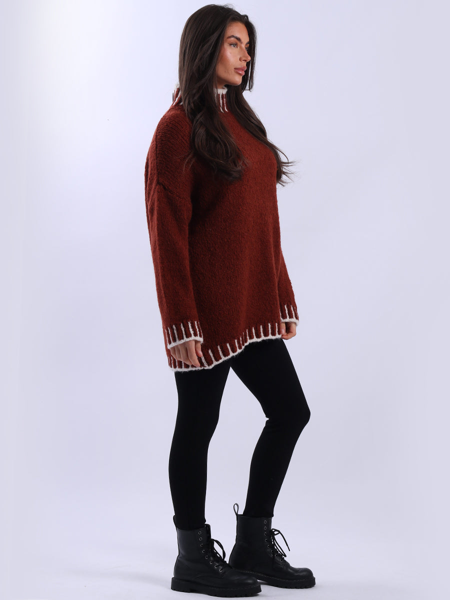 Chunky Blanket Stitch Knitted Wooly Jumper