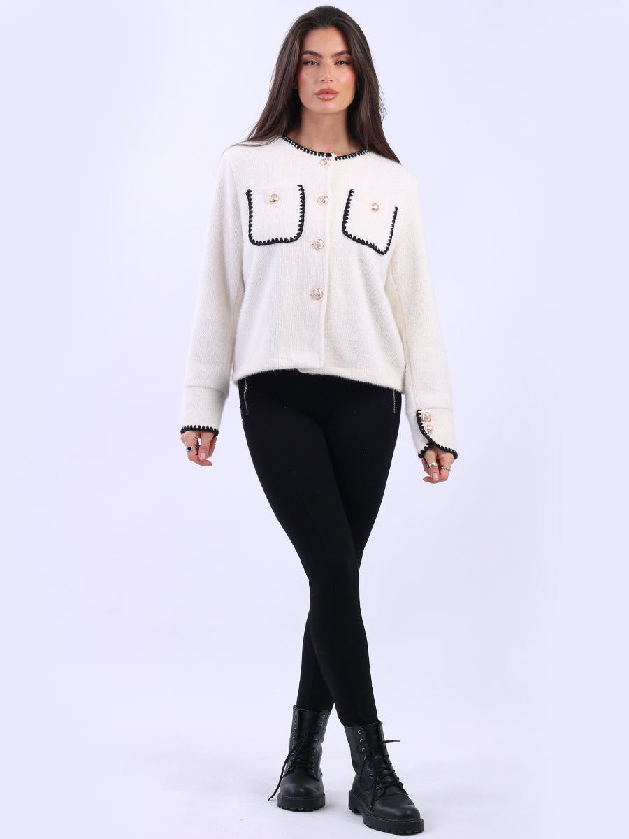 Whipstitch Buttoned Crop Jacket